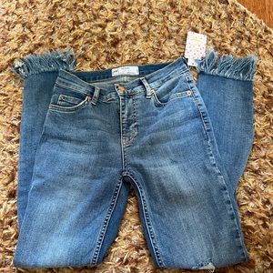 New Free People Sky skinny Jeans fringe sz 25